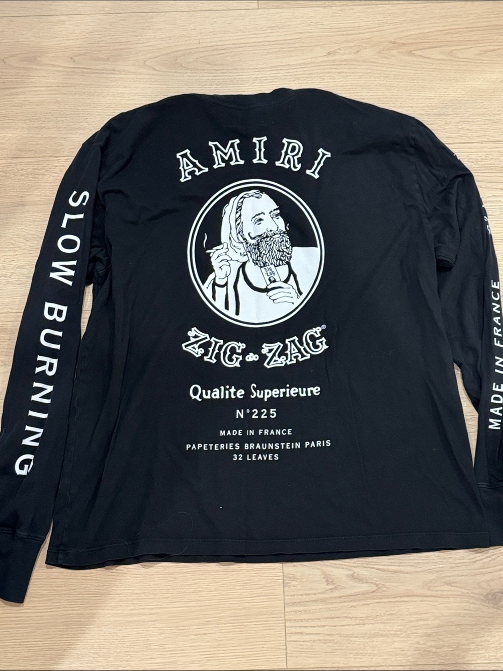 AMIRI Black Long Sleeve zig zag 'Slow Burning' Graphic Tee